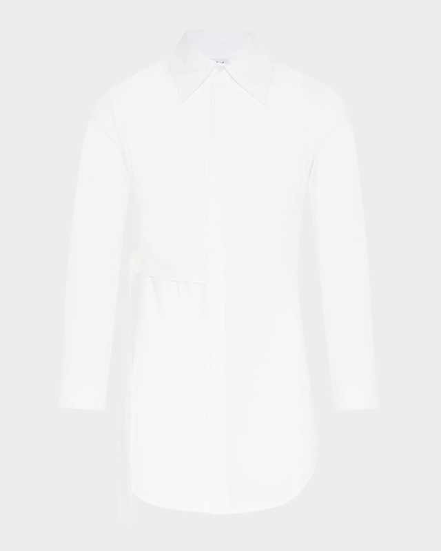 Waist-Strap Cotton Button-Down Shirt